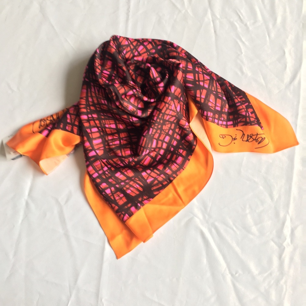 Carson & Co Orange, Pink Square Silk Scarf NWT